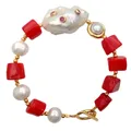 Bracelet perle de culture blanche rouge perle Keshi bracelet pavé Cz fermoir interdit lieux de