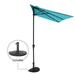 7.5â€™by 4â€™ Patio Umbrella with Outdoor Umbrella Base Half Rectangular Outdoor Umbrella with Crank Heavy-Duty Resin Patio Umbrella Base Included Turquoise