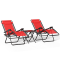 MoNiBloom Patio Lounge Chairs Set of 3 Adjustable Outdoor Beach Recliner and Folding Table Pillow and Cup Holder Tray Red