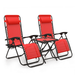 MoNiBloom Patio Lounge Chairs Set of 3 Adjustable Outdoor Beach Recliner and Folding Table Pillow and Cup Holder Tray Red