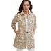 Plus Size Women's Long Denim Jacket by Jessica London in New Khaki Watercolor Animal (Size 24 W) Tunic Length Jean Jacket