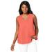 Plus Size Women's Stretch Cotton V-Neck Trapeze Tank by Jessica London in Dusty Coral (Size 1X)