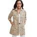 Plus Size Women's Long Denim Jacket by Jessica London in New Khaki Watercolor Animal (Size 18 W) Tunic Length Jean Jacket