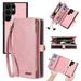 Dteck for Galaxy S23 Ultra Zipper Wallet Case PU Leather ID Cash Credit Card Slots Holder Carrying Folio Flip Cover Detachable Magnetic Work with Car Mount Holder Hard Hand Strap Case Pink