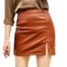 Qufokar Sink Skirt Hot Tennis Skirt Ladies Stretch Leather Skirt Low Waist Slit Mini Skinny Pencil Work Skirt