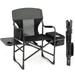Folding Camp Chair with Side Table & Side Pockets Camping Directors Chair Outdoor Portable Folding Chair Black