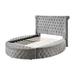 Modern Wood King Size Bed, Button Tufted, Bedside Bench with Storage, Gray