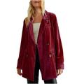 YFPWM Casual Lighweight Blazers for Women Hiking Travel Jackets Slim Jacket Gold Velvet Long Sleeve Top Suit Coat Long Sleeve Coat Jacket Suit Coat Wine XXL