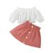 JDEFEG Twins Clothes Girls Baby Girls Short Sleeve Solid Off Shoulder Tops Patchwork Skirt Set 2Pcs Little Girl Yoga Outfit Pajamas for Teens Girls Pajama Sets White 3M