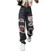 Peyakidsaa Ripped Denim Pants for Women High Waisted Baggy Boyfriend Jeans Straight Wide Leg Pants