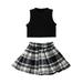 JDEFEG Cute Outfits for Teen Boys Toddler Girls Winter Sleeveless Ribbed Tops Plaid Skirt 2Pcs Outfits Outwear Fashion Baby Blanket Outfit Set Black 120