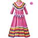 Kids Child Girls Mexican Traditional Dress National Style Long Sleeve Dance Princess Dress With Headdress Flower Carnival Birthday Party Dress Mom Baby Girl Matching