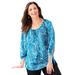 Plus Size Women's Ruched Neck Tie-Sleeve Top by Catherines in Vibrant Blue Paisley (Size 0X)
