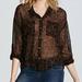 Free People Tops | Free People Blouse Easy Rider Black Brown Leopard Print Chiffon Shirt Size Small | Color: Black/Brown | Size: S