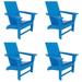 WestinTrends Ashore Adirondack Chairs Set of 4 All Weather Poly Lumber Outdoor Patio Chairs Modern Farmhouse Foldable Porch Lawn Fire Pit Plastic Chairs Outdoor Seating Pacific Blue