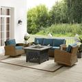 Bradenton 5Pc Swivel Rocker And Sofa Set W/Fire Table Navy/Weathered Brown - Tucson Fire Table Sofa Side Table & 2 Swivel Rockers