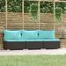 vidaXL 3 Seat Patio Sofa with Cushions Black Poly Rattan