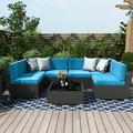 7 Piece Patio Furniture Sets Outdoor Sectional Patio Conversation Set Wicker Rattan Sofa Chair Set with Cushion and Glass Table