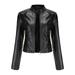 Women s Slim Leather Stand Collar Zip Motorcycle Suit Belt Coat Jacket Tops Plus Size Fall Winter Jackets for Women Coat