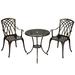 KTENME Cast Aluminum Patio Bistro Set with Umbrella Hole 3 Piece Outdoor Bistro Set Rust-Resistant Patio Table and Chairs Outdoor/Indoor Use for Garden Backyard Patio Balcony Bronze