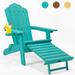 ZPL 57 Inch Folding Adirondack Chair with Pullout Ottoman with Cup Holder Wood Patio Lounge Chair for Patio Deck Garden Green