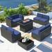 10 Piece Patio Furniture Set with 44 Propane Gas Fire Pit Table Outdoor Sectional Conversation Set Wicker Rattan Sofa Set with Coffee Table