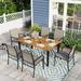 Sophia & William 7 Piece Patio Dining Set 60 Teak Dining Table and 6 Brown Textilene Chairs