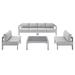 Lounge Sectional Sofa Chair Table Set Sunbrella Fabric Aluminum Metal Silver Grey Gray Modern Contemporary Urban Design Outdoor Patio Balcony Cafe Bistro Garden Furniture Hotel Hospitality