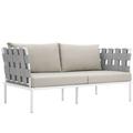 Modern Contemporary Urban Design Outdoor Patio Balcony Loveseat Sofa Beige White Rattan