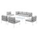 Lounge Sectional Sofa Chair Table Set Sunbrella Aluminum Metal Steel Grey Gray Modern Contemporary Urban Design Outdoor Patio Balcony Cafe Bistro Garden Furniture Hotel Hospitality