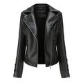 kakina CMSX Womens Coats and Jackets Clearance Women s Slim Leather Stand Collar Zip Motorcycle Suit Belt Coat Jacket Tops Black M