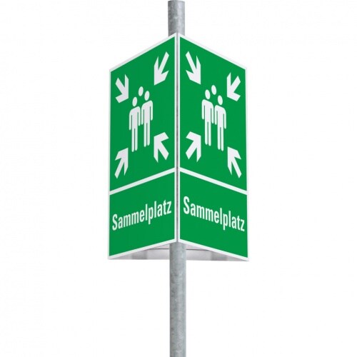 Dreifke® Schild | Dreieckset Rettungszeichen Sammelstelle, Aluminium, 400x600mm, inkl. Befestigung Image