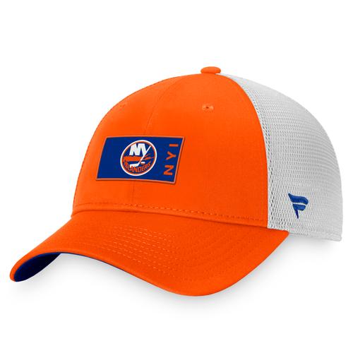 Orange/Weiße New York Islanders Authentic Pro Rink Trucker Fanatics Snapback-Kappe für Herren