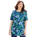 Plus Size Women's Easy Fit Short Sleeve Scoopneck Tee by Catherines in Navy Tropical (Size 2X)