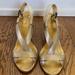 J. Crew Shoes | J. Crew Gold Sling Back Sandals With Wooden Heel. Size 6. | Color: Brown/Gold | Size: 6