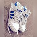 Adidas Shoes | Euc Boys High Top Velcro Lace Adidas Running Shoes Sneakers Sz 4 Pwj 001004 | Color: Blue/White | Size: 4bb
