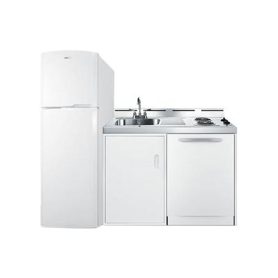 Summit 72" Kitchenette with Sink, 2 Burners, Refrigerator/Freezer, Dishwasher - White, 115v, ACKDW72