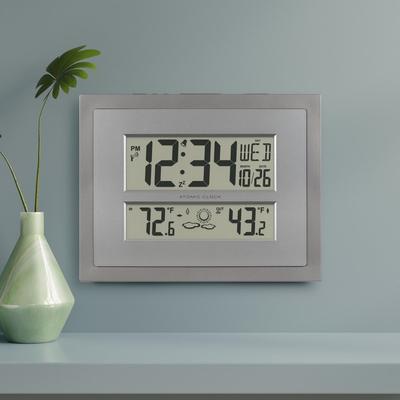 Atomic Digital Clock with Temp & Forecast in Gray/Silver, 512-85937