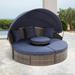 HOMEFUN Outdoor Rattan/Wicker Patio Rectangle/Round Sectional Cushioned Sofa with Retractable Canopy