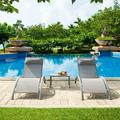 Pool Lounge Chairs Set of 3 Adjustable Aluminum Outdoor Chaise Lounge Chairs with Metal Side Table All Weather for Deck Lawn Poolside Backyard -Grey Textilene