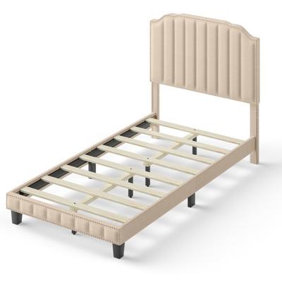 Costway Heavy Duty Upholstered Bed Frame with Rive...