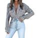 Cool Shirts for Women Womens Baseball Long Sleeve Shirt Women Casual Stripe Print V Neck Button Pocket Roll Up Sleeves Blouse Loose Top Long Sleeve Swing T Shirt Women Tee Dressy