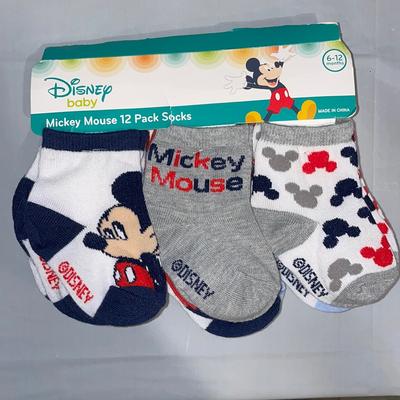 Disney Accessories | Disney Baby Ages 6-12 Months Mickey Mouse 12 Pack Socks Shoe Size 3-4 Boys | Color: Blue/Gray | Size: Osbb