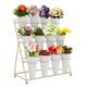 Flower Display Stand, 3 Layers Heavy Duty Moving Plant Cart Shelf With Wheels and Bucket, Wrought Iron Florist Shelf, for Patio Garden, Living Room, Outdoor Flower Pop-Up Events (Golden Iron Frame)