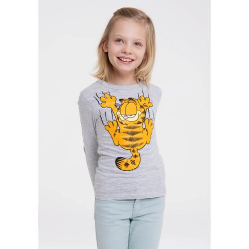 „Langarmshirt LOGOSHIRT „“Garfield““ Gr. 152, grau (grau, meliert) Jungen Shirts Langarm mit lässigem Frontprint“
