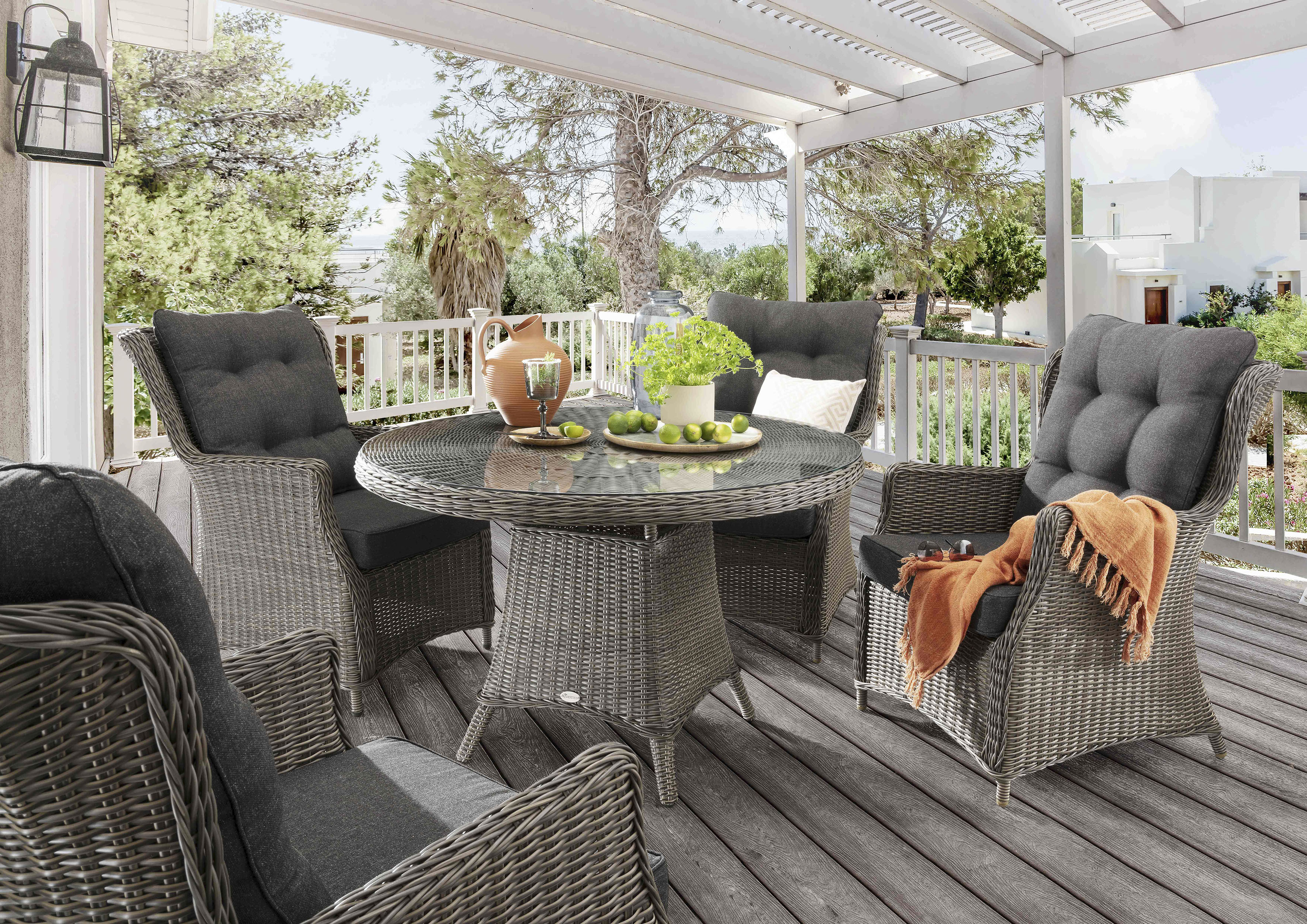 Garten-Essgruppe DESTINY "CASA LUNA", grau (vintage grau,), Polyester, Sitzmöbel-Sets, Aluminium, Polyrattan