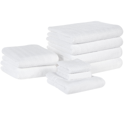 Handtuch-Set mit Badematte Weiß Frottee Baumwolle 9-teilig Modern Saugfähig Schnelltrocknend Ringgesponnen für Badezimme