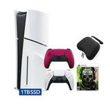 PlayStation 5 Disc Edition Call of Duty Modern Warfare II Bundle with Two Controllers White and Cosmic Red DualSense and Mytrix Hard Shell Protective Controller Case