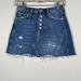 Free People Skirts | Free People Denim A-Line Mini Skirt Distressed Button Up Size 26 | Color: Blue | Size: Xs