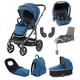 Babystyle Oyster 3 Kingfisher with Gun Metal Chassis Carrycot Footmuff Bag car seat Base and Raincovers